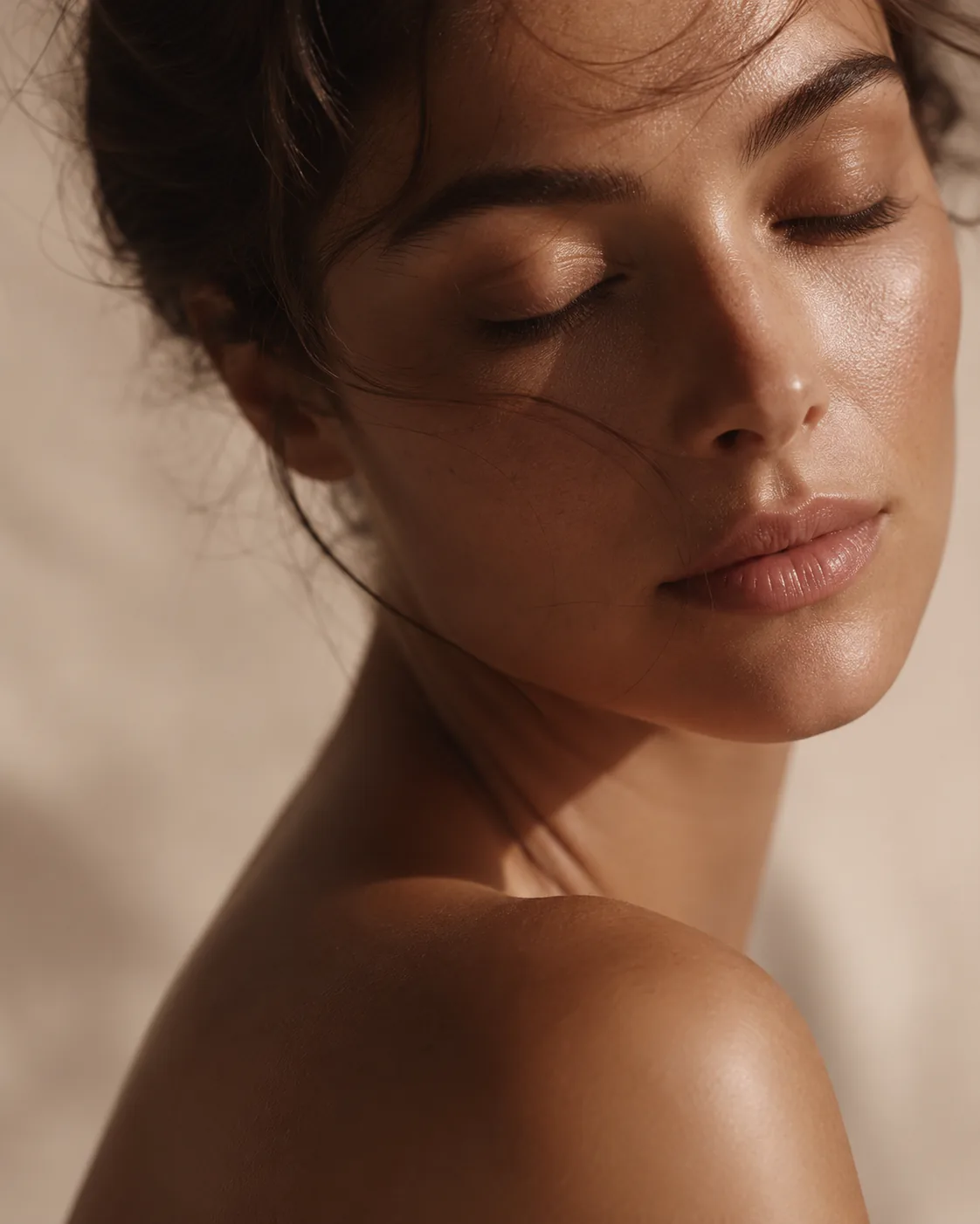 Mujer con los ojos cerrados durante una experiencia de estética en Aura Beauty Lab